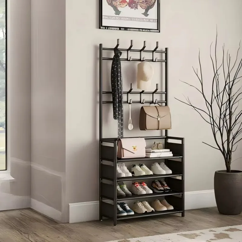 

Металлическая 4-ярусная многофункциональная подставка для обуви JC с крючками, легко собираемая, для прихожей и гардеробной