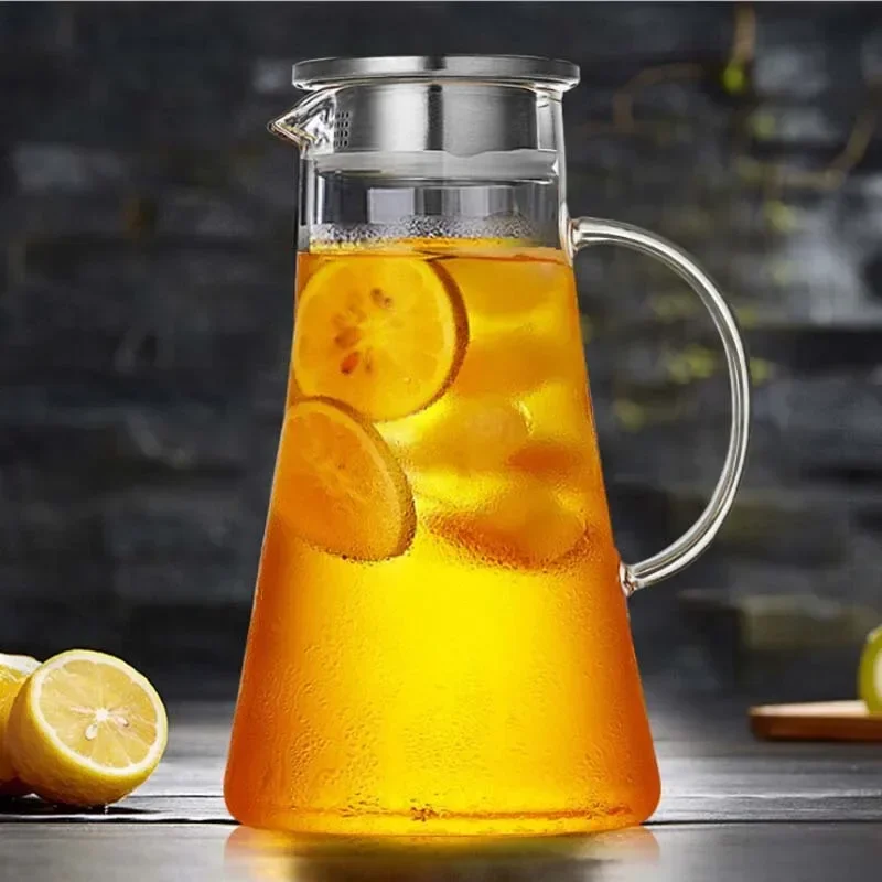 

Water Jug Transparent Heat-Resistant Glass Cold Kettle and Cups Pot with Handle Large Capacity Office Household