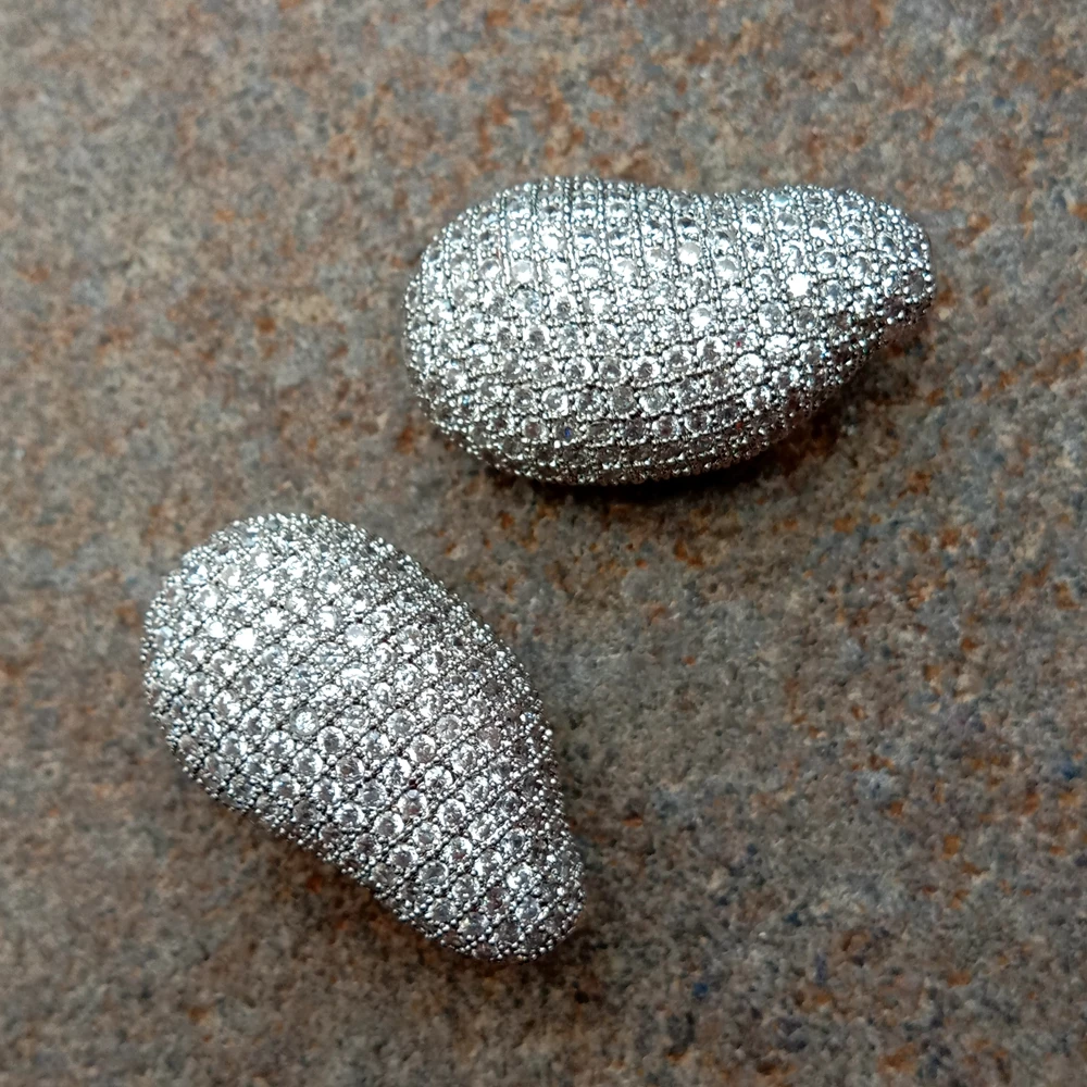5 Pcs 18x30mm Bean Shape Paved Cubic Zirconia Beads For DIY Jewelry Accessories Making