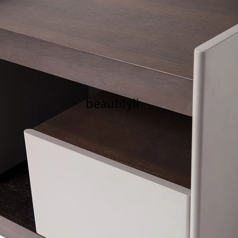 Italian Style Smoked Color Bedside Table Modern Minimalist Bedroom Painted Bedside Cabinet Storage Cabinet