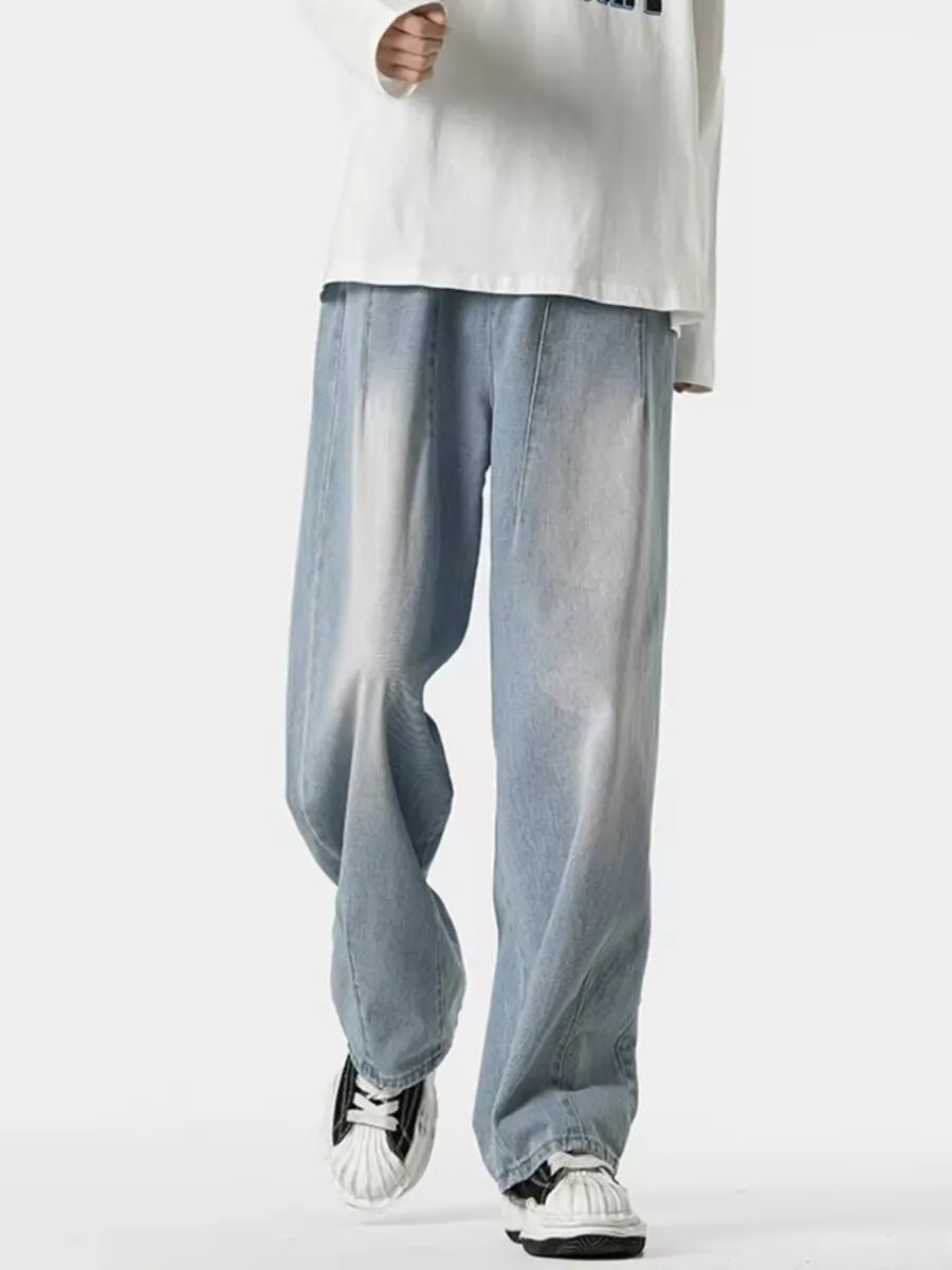 بنطال جينز أمريكي ريترو بلا للرجال فضفاض مستقيم الساق واسع الساق السراويل الطويلة شارع العليا كول الراقية المشاعر