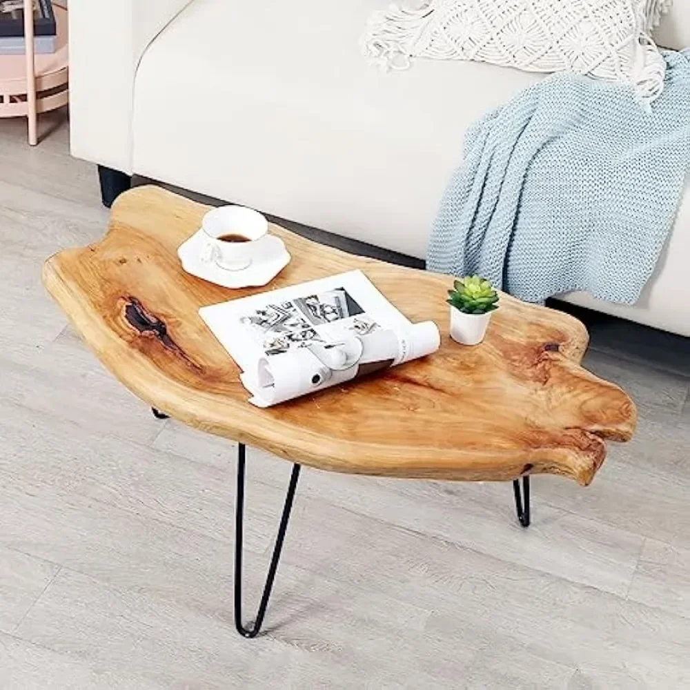 Restaurant Tables Live Edge Cedar Wood Coffee Table Metal Hairpin Legs for Living Room Center Table Salon Furniture,Coffee Table