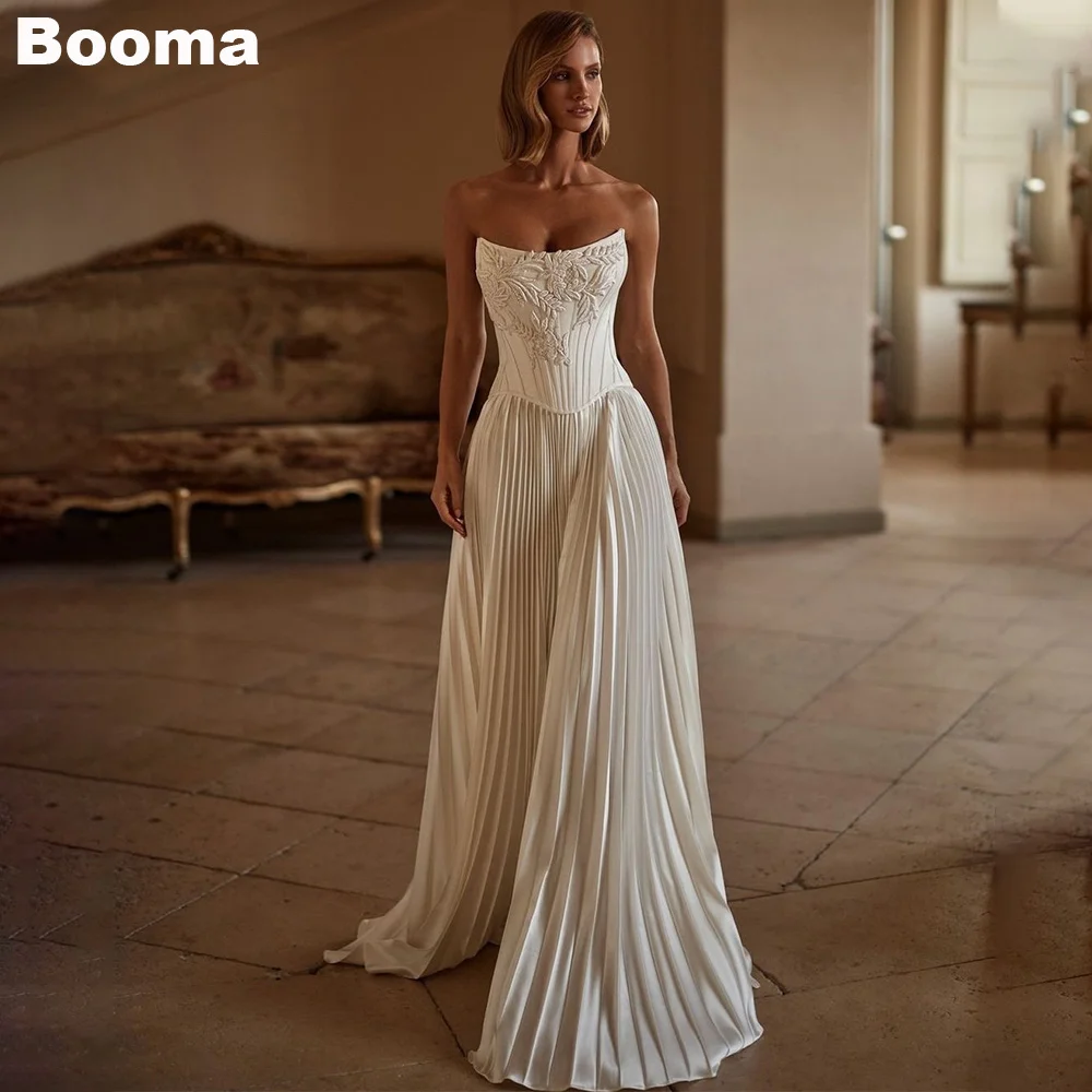 Booma Elegant A-Line Wedding Dresses Scoop Neck Pleats Brides Evening Dresses for Women Bridals Gowns Customized