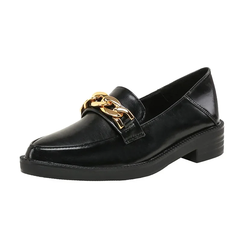 Plus Size 42 Oxford Shoes Woman Loafers 2024 Leather Flats Chains Sneakers Trend Girls Lolita Medium Heels Flats Spring