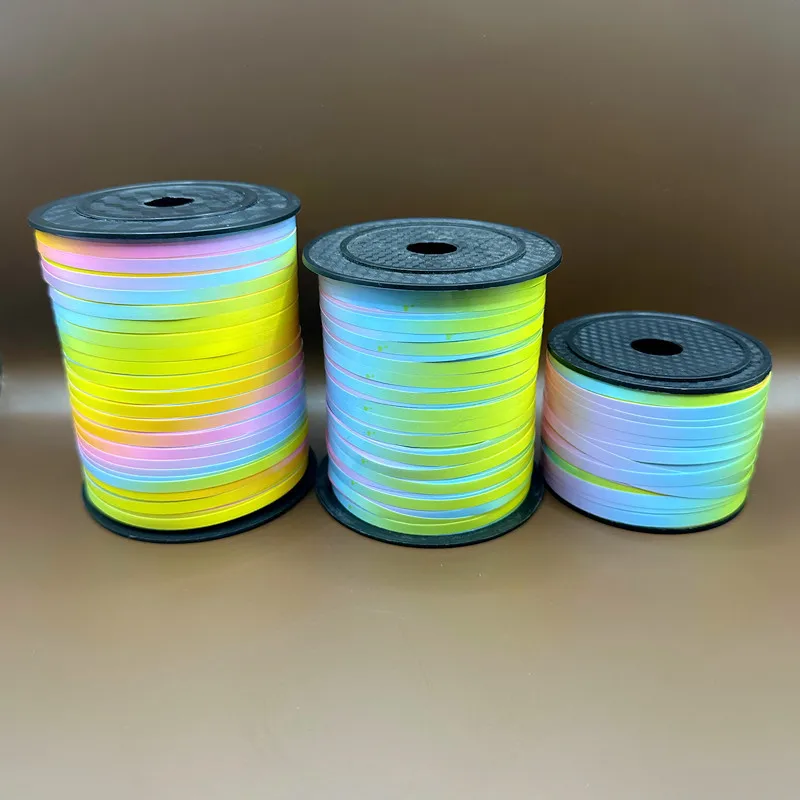100/250/500 yards/rolle Kunststoff Laser Band 5mm Ballon Bänder Hochzeit Dekoration Folie Satin Band Curling DIY Zubehör – Detail 2