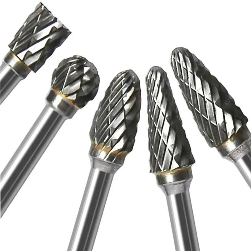 Rotary Carbide Burr Set 1/8" Shank 1/4" Head Length Tungsten Steel for Woodworking Drilling Metal Carving Engraving Polishing