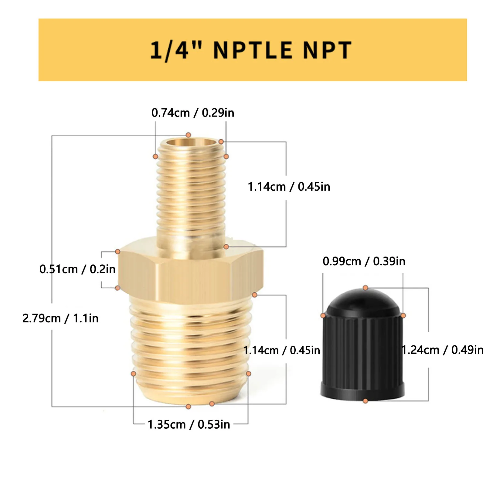 4Pcs Tank Valve 1/4in NPT Male Thread 200PSI Standard Valve Core Brass Valve With Sealing Caps For Car Repair