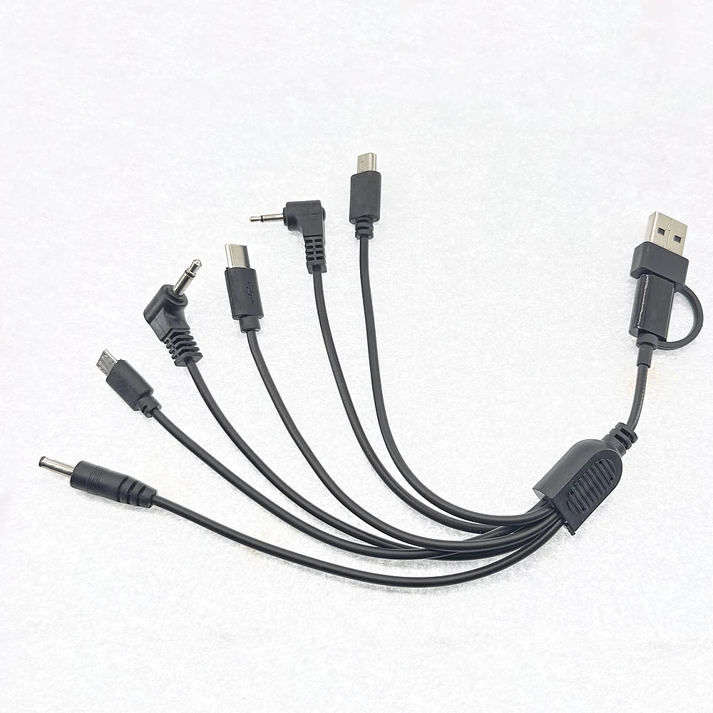 Kabel ładujący 6 w 1, USB C do Type-C, Micro USB, Mini USB Przewód ładujący DC 3,5 mm 3,5 mm do telefonów Głośnik MP3 MP4 i nie tylko