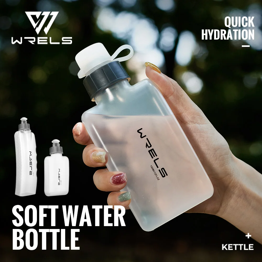 WRELS Zusammenklappbare Reise-Wasserflasche für Outdoor-Sport & Camping Wandern Leichte Laufflasche BPA-frei TPU Weiche Wasserflasche