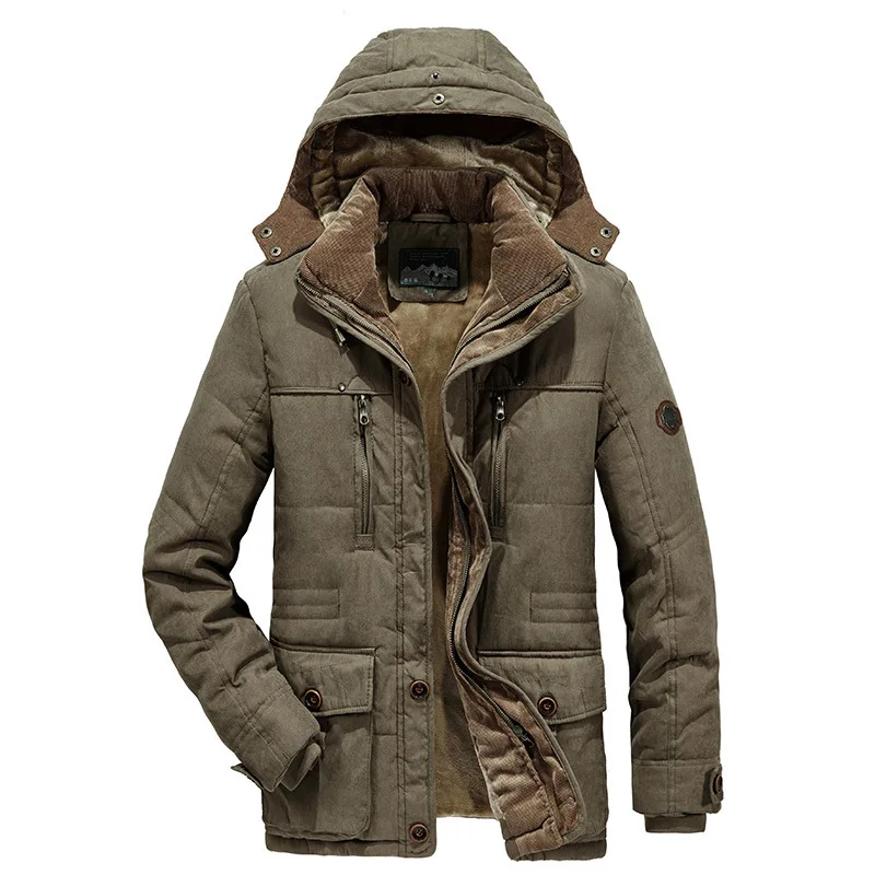 Thick Warm Trench Winter Parka Men Fleece Hooded Men Winter Jacket Coat Military Cargo Jackets Mens Plus Size Velvet Warm Coat