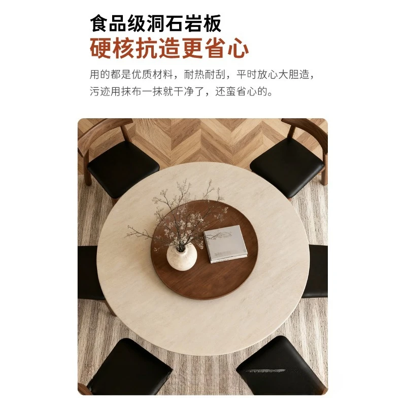 طاولة مستديرة من بلاطة الصخور الترافرتين مع طاولة دوارة متوسطة عتيقة وشقة صغيرة وطاولة طعام منزلية وطاولة طعام قديمة #5