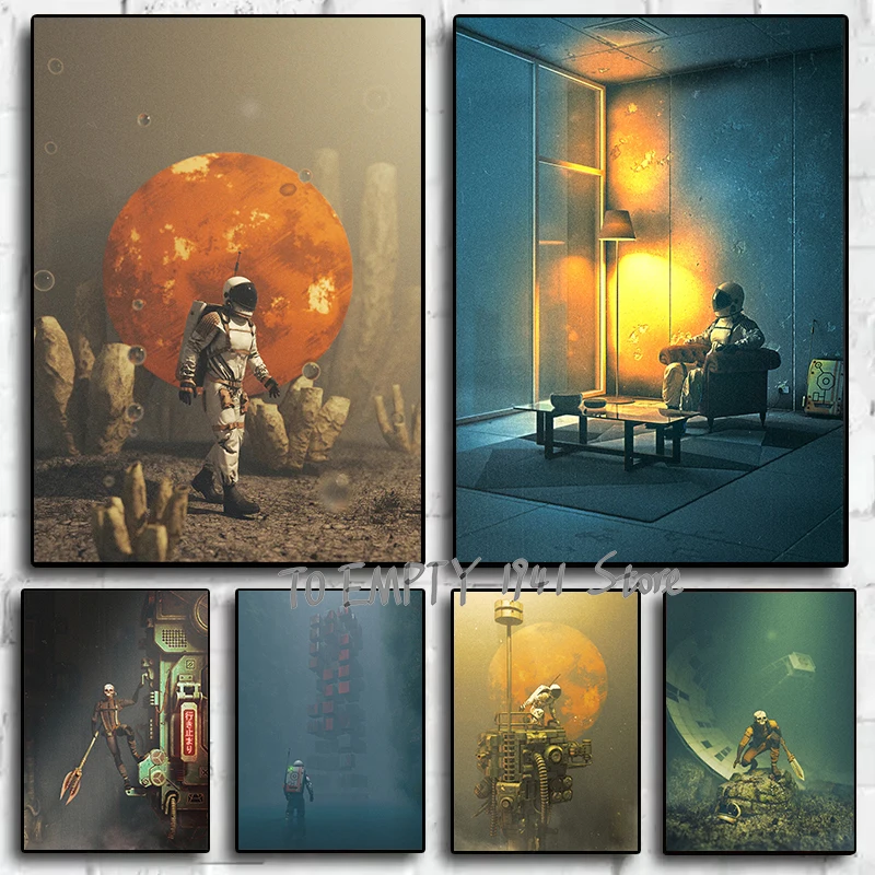 Потерянные миры, псевдо, научные фантазийные произведения искусства, робот-космонавт, постер, холст, картина, настенная картина, домашний декор игровой комнаты