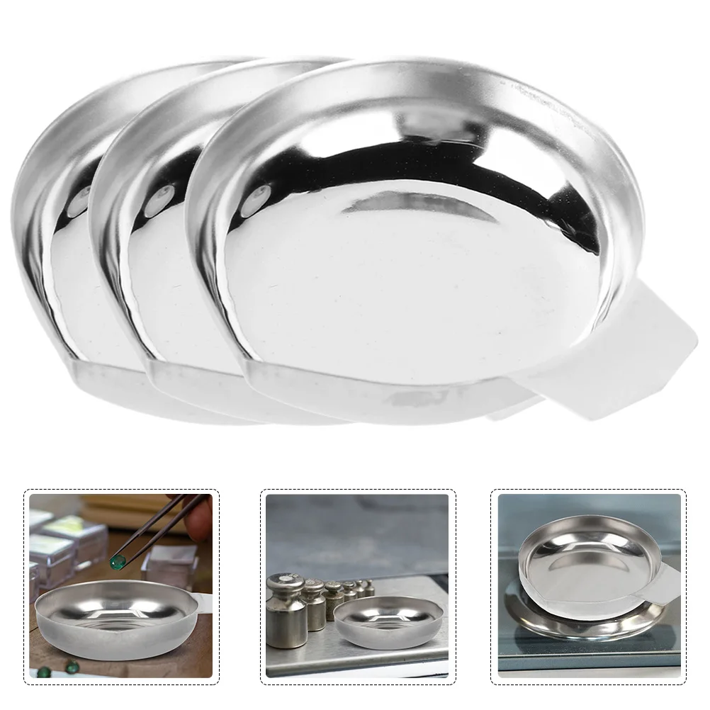3 Pcs Electronic Scale Tray Weighing Pan Weight Accessories Milligram Silver Kitchen Wight Measuring Powder Dish