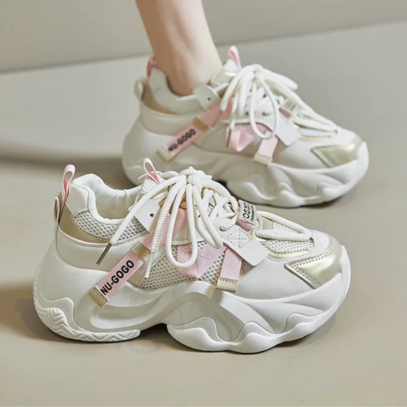 Womens Sports Shoes Thick Sole Casual Chunky Sneakers Mesh Breathable Trainers Sports Running Casual Shoes Zapatillas De Mujer