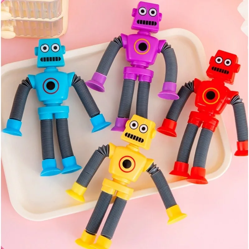 4PCS ยืดหุ่นยนต์ดูดของเล่นสําหรับเด็ก Bendable สนุกการศึกษา Sensory Play Bath Window Decor ปลอดภัยเด็กวัยหัดเดินของขวัญพลาสติก