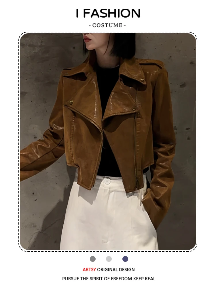 ملابس خارجية نسائية من الجلد من Faionable ملابس خارجية كورية لخريف 2025 معطف فضفاض مناسب للعمر-Defng فرنسي