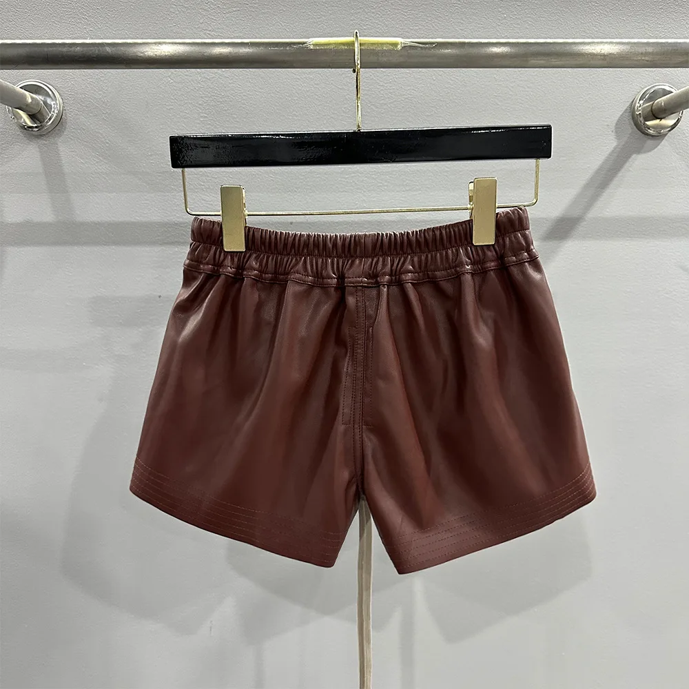 Dames Mode Basic Pu Lederen Vier Hoekzakken Comfortabele Shorts Nieuwe Veelzijdige Zwarte Korte Broek