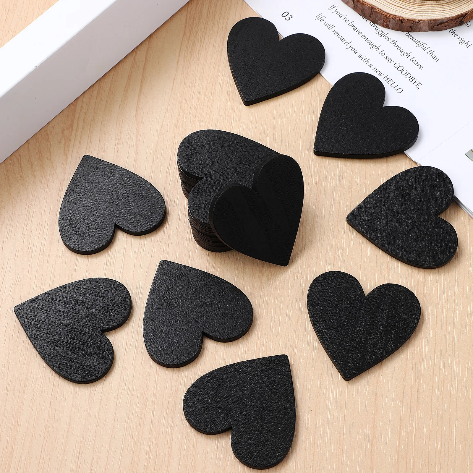 

20Pcs Black Wooden Hearts Premium Heart Precisely Cut Smooth Double Side Decorative Hearts for Wedding Party Table