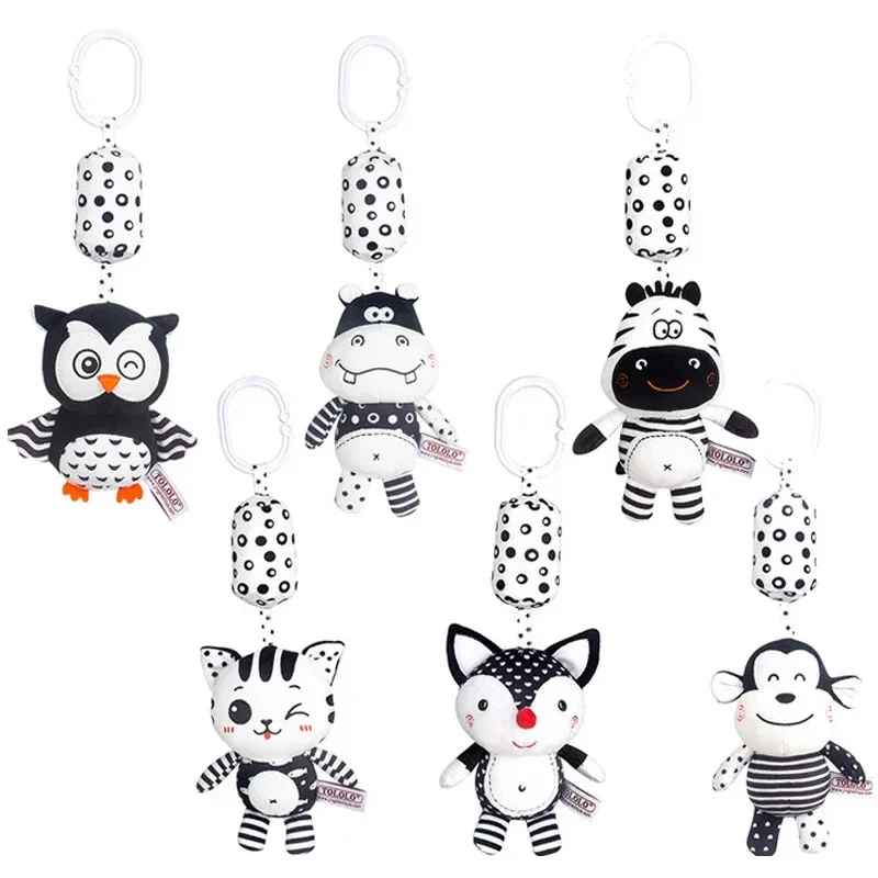 

Newborn Bells Soft Plush Rattle Toy Crib Hanging Bell Car Seat Travel Stroller Black and White Wind Chime Educational Toy Gift