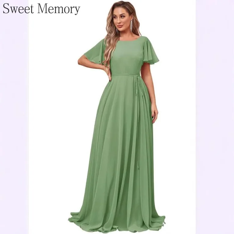 N124 Vestidos para ocasiones formales de gasa personalizados Dulce recuerdo Hasta el suelo Lila Verde Blanco Amarillo Negro Rosa Vestido de dama de honor