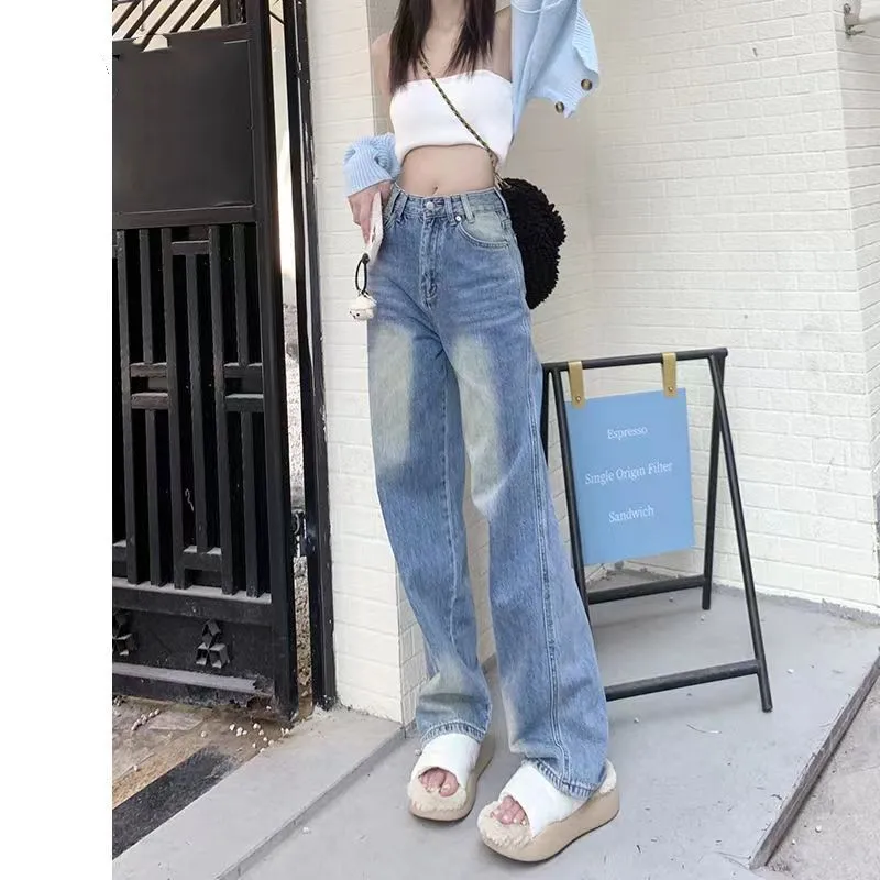 

Womens Fashion Retro High Waist Women's Wide Leg Jeans Baggy Woman Denim Straight Pants Jean Mom Jeans Trousers 2022