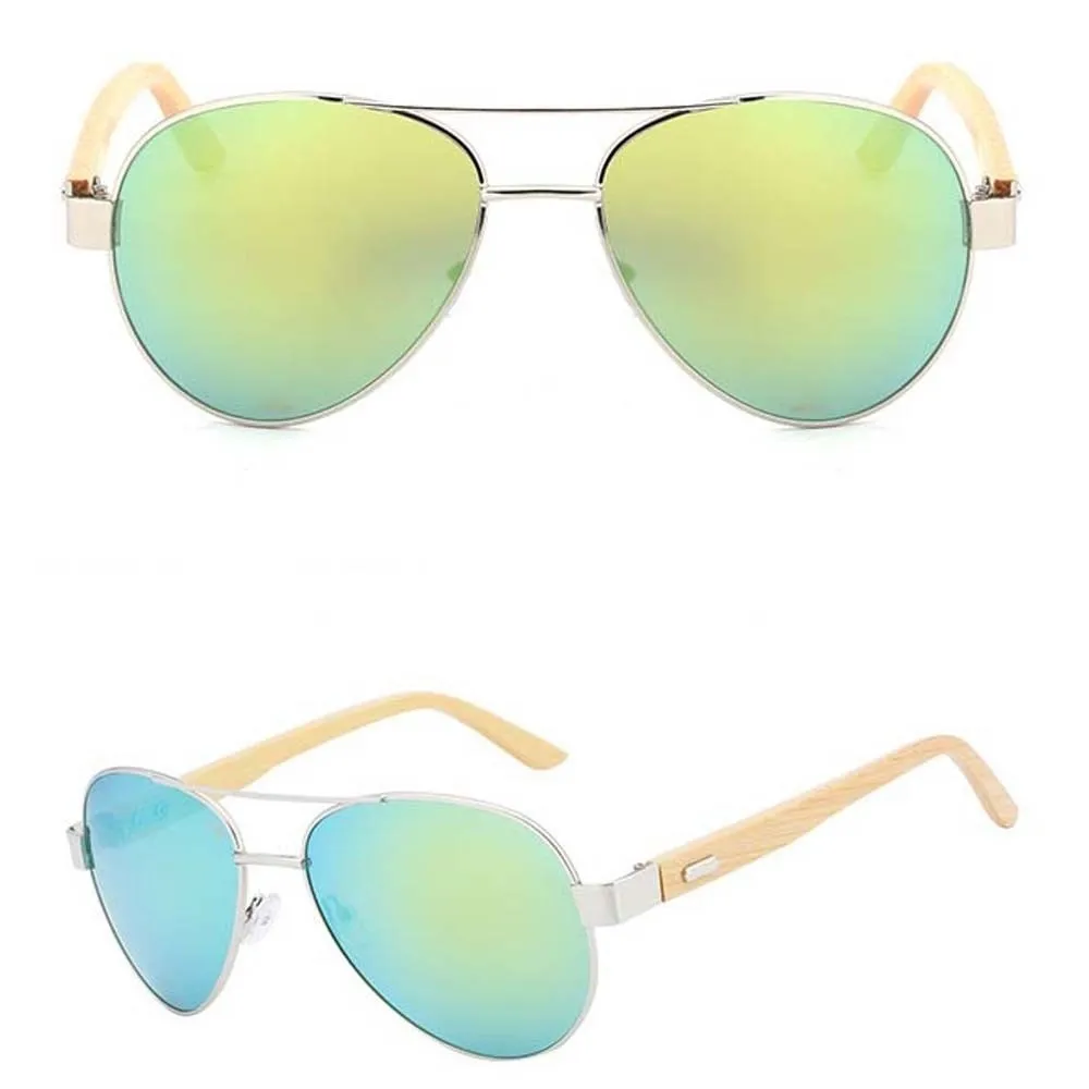 Bamboo Wood Temple Double Bridge Shades Mosaic Color Legs Metal Front Frame Big Frame Sunglasses Sturdy Hinge Gradient Tint