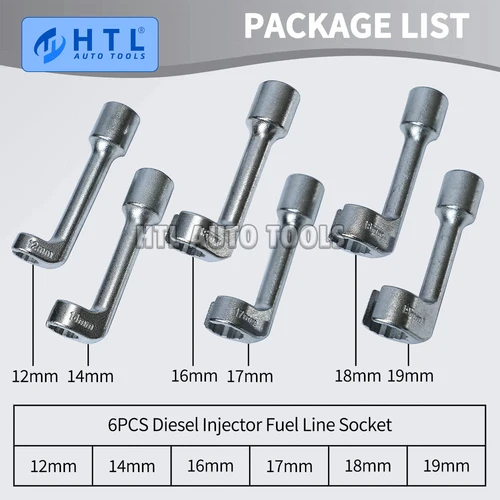 Imagen 2 del producto 6 unids/set de llave de tubo de inyección de línea de inyector de combustible diésel, llave de tubo de inyección de combustible para reparación de automóviles