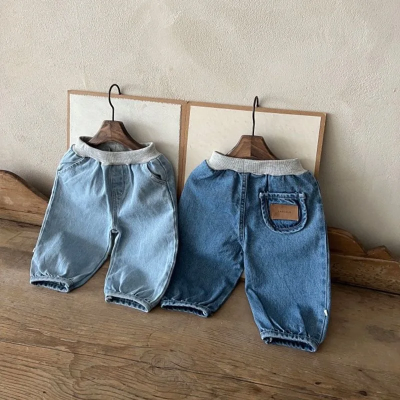 1-4y bebê meninos jeans novo outono etiqueta bolso da criança crianças meninos jogger calças meados de cintura elástica demin crianças meninos harem calças