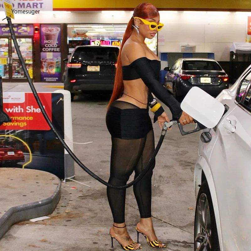 

Yomesugar 2025 женский черный комбинезон с открытыми плечами, сексуальный полый прозрачный сетчатый комбинезон с длинными рукавами и открытой спиной, узкие комбинезоны на Хэллоуин, клубная одежда