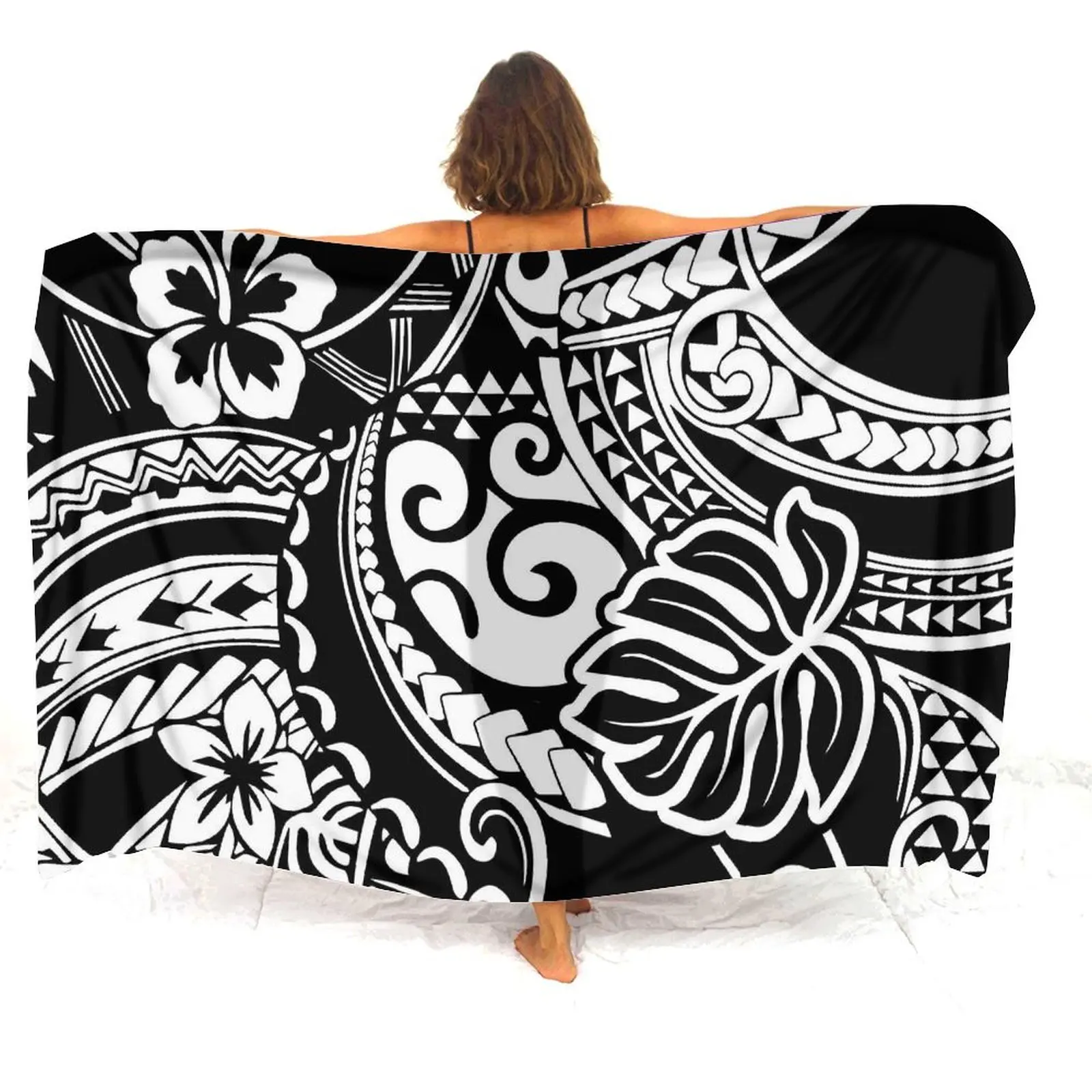 Hawaiian Beach Vacation Woman Turtle Design Polynesian Floral Print Tribe Design Soft Comfortable Shawl Summer Apron