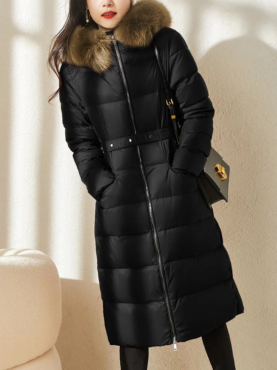 2024 New High Quality White Duck Down Jacket Big Fur Collar For Women