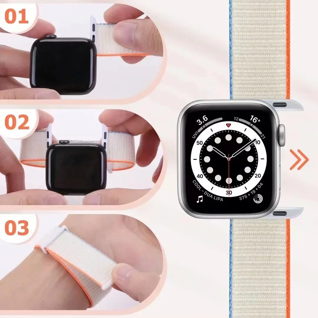 Nylon Loop Strap for Apple Watch Ultra 2 49mm 10 42mm 46mm 9 8 7 45mm 41mm Comfortable Bracelet Wristband iWatch 6 5 4 SE Correa