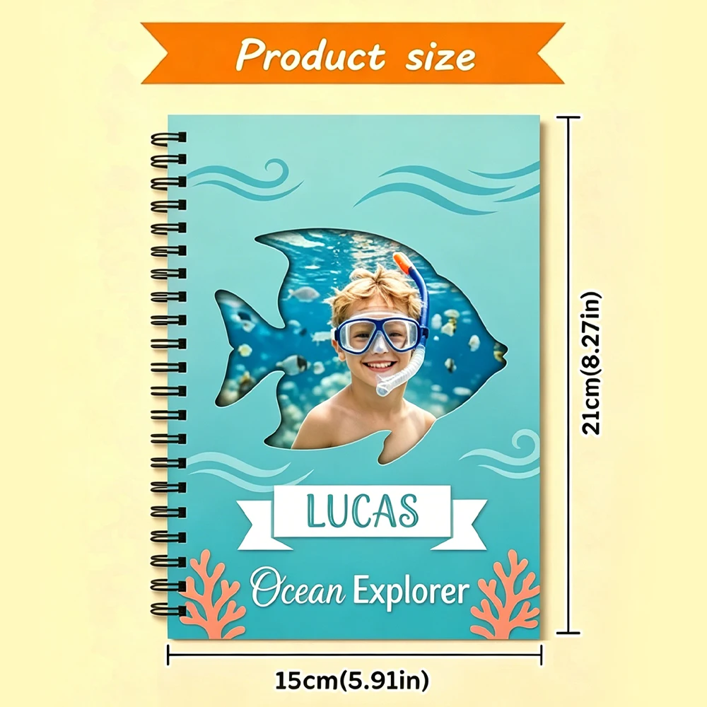 Personalized Custom Photo Spiral Bound Notebook,Custom Name Hardcover Writing Notepad,Ocean Explore Design,Children’s Day Gift