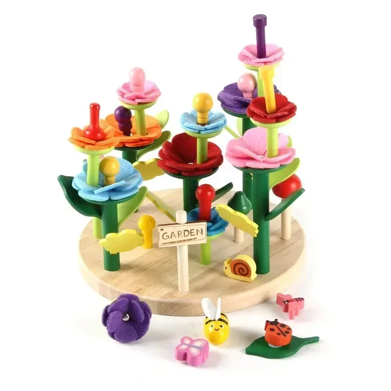 Juguetes de madera Montessori para construcción de jardín de flores, juego de arreglo floral, juguete educativo creativo para niños pequeños, regalo para niñas