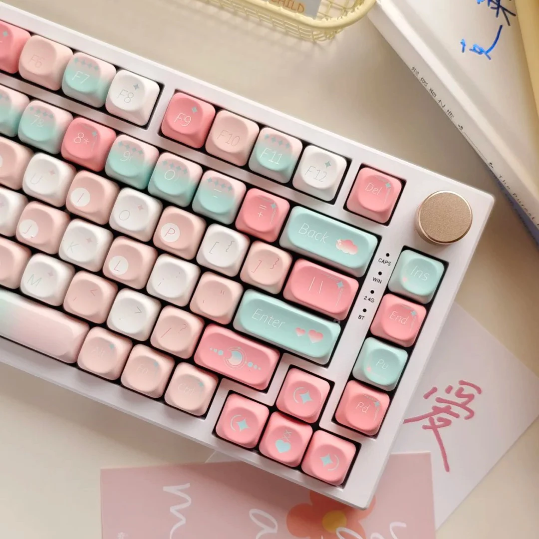 130 คีย์ Macaroon Custom Dye Sublimation PBT Keycaps MOA โปรไฟล์คีย์บอร์ด Keycaps สําหรับ Cherry MX Switch Mechanical Gamer คีย์บอร์ด