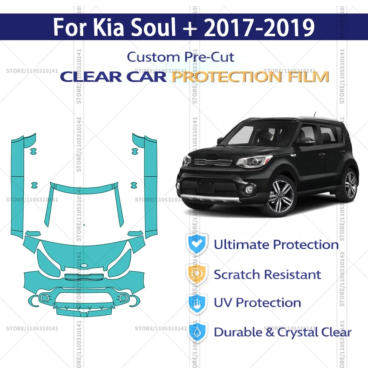 

Для Kia Soul + 2017-2019: Профессиональная прозрачная защитная пленка (PPF) для автомобиля, предварительно вырезанная, комплект для передней части и порогов - Rockers