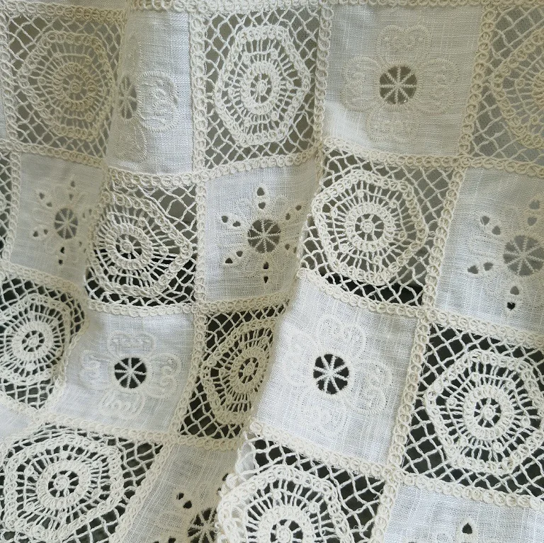 

Laser 3D cotton rope embroidered geometric plaid hollow cotton linen fabric for designer clothing dress DIY sewing fabric