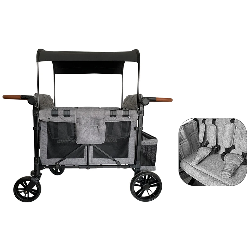 2022 Customize Multi-Function 2 Passenger Push Adjustable & Removable Canopy Folding Stroller Wagon