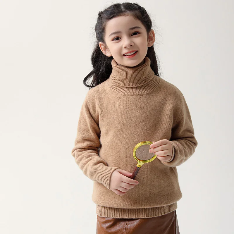 Turtleneck  100%  Merino Wool  Sweater  Autumn And Winter  Pullover Long Sleeve Knitwear Basic  Children's Clothing Tops view 2