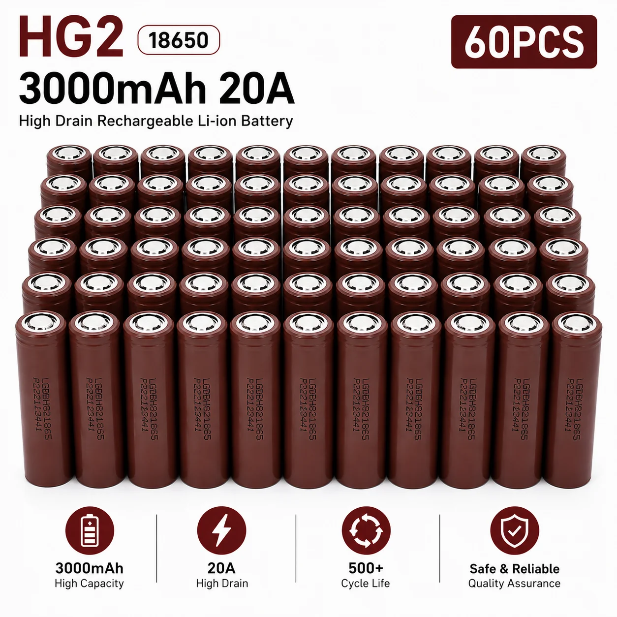 18650 Wiederaufladbare Batterie 3,7V 3000mAh 20A Flachkopf-Hochstrom-Lithium-Ionen-Zelle Ersatz für HG2 Schneller EU-Versand