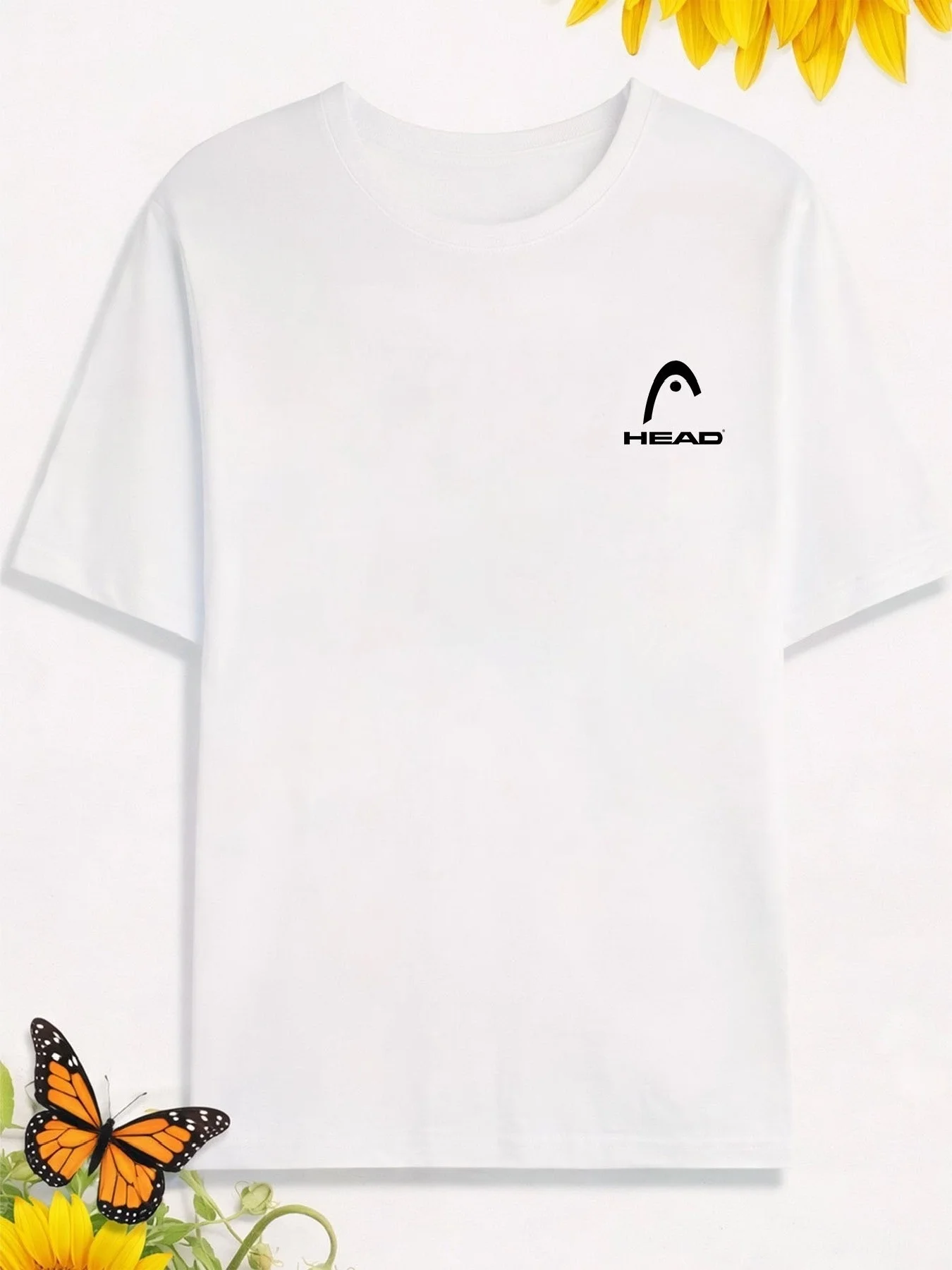 Men Crew Neck T‑Shirt With Tiny HEAD Logo On Right Chest Simple Classic Short‑Sleeve Top Breathable Loose Tee For Street Gym