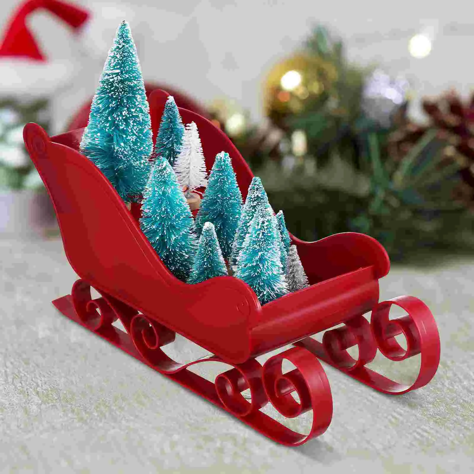 Red Christmas Sleigh Decoration Plastic Sled nament for Tree Party Photo Prop Storage Craft Festive Home Office