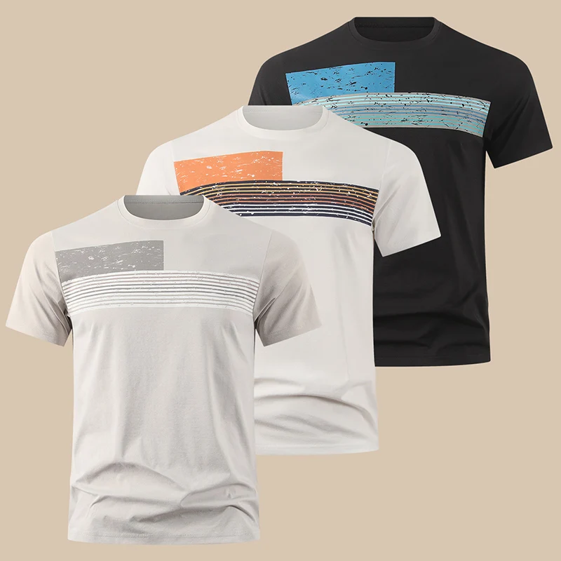 

4-piece Set Of Spring And Summer New Men's Handsome And Versatile Printed Short Sleeved Comfortable Plus Size Round Neck T-shirt