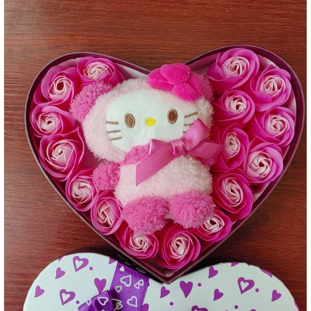 sanrio Rose Bouquet Gift Box Cartoon Hello Kitty Plush Doll Toys Kuromi Soaps Flower Bouquet Valentine Girl Gift Home Decoration