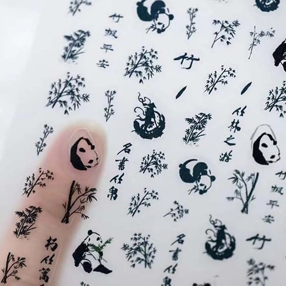 

Cute Panda Bamboo Chinese Style Self Adhesive Nail Art Stickers Calligraphic Chinese Characters Manicure Decals