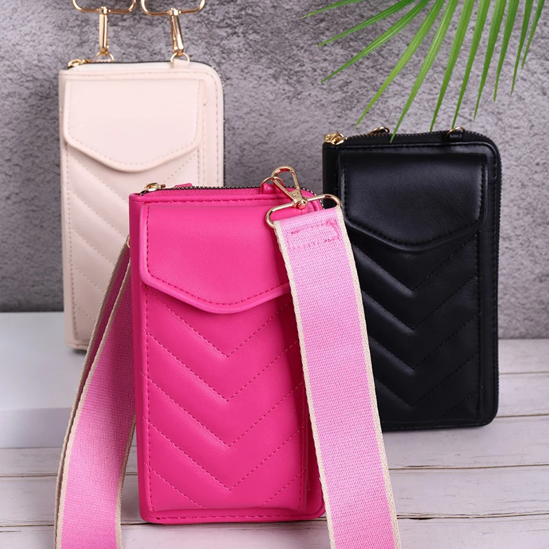 New V-shaped Mobile Phone Bag Multi-functional Fashion Crossbody Bag Large Capacity Solid Color Versatile Women\'s Shoulder Bag