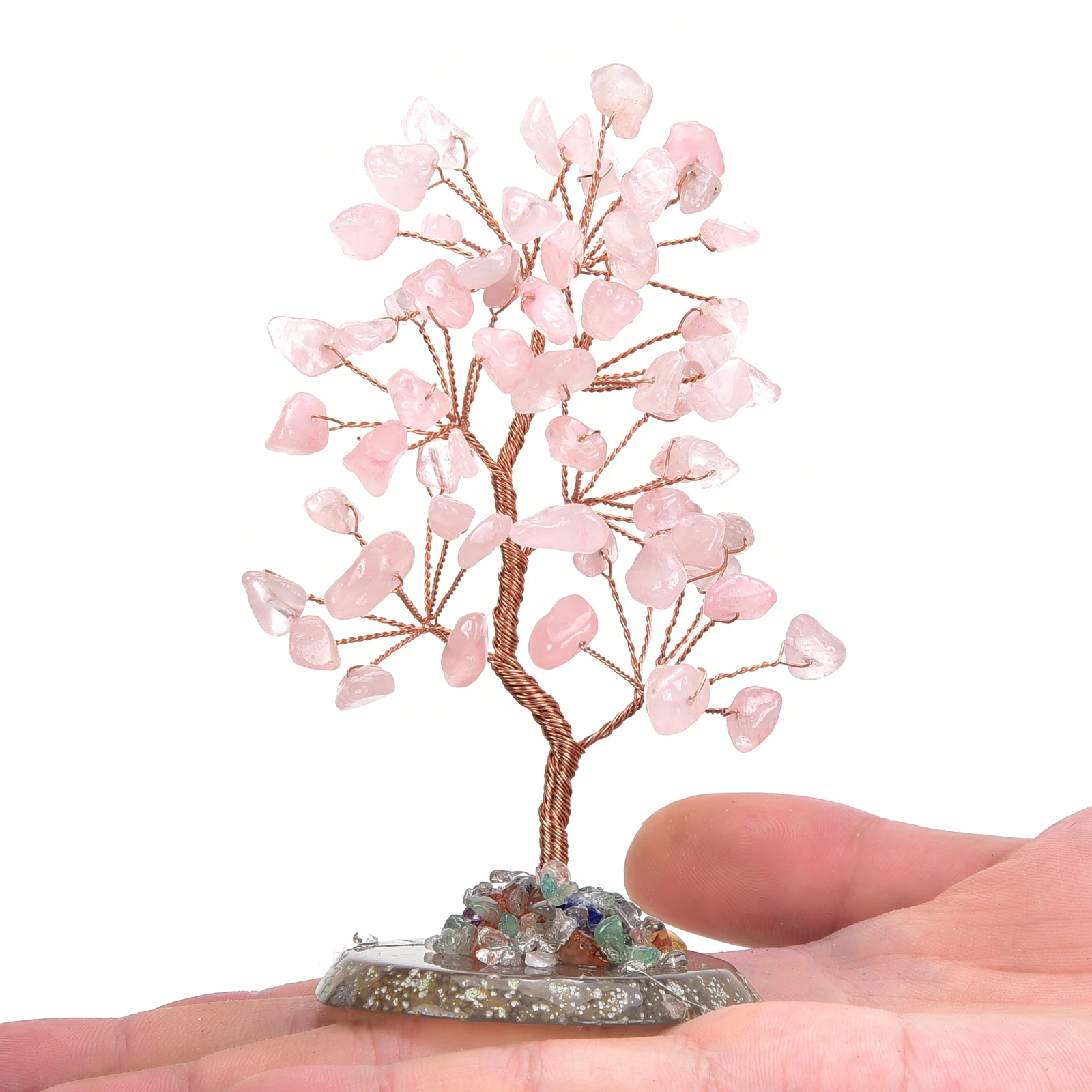 Lucky Crystal Tree Random Stone Base Natural Rose Quartz Money Tree for Positive Energy Crystal Tree Home Office Decoration