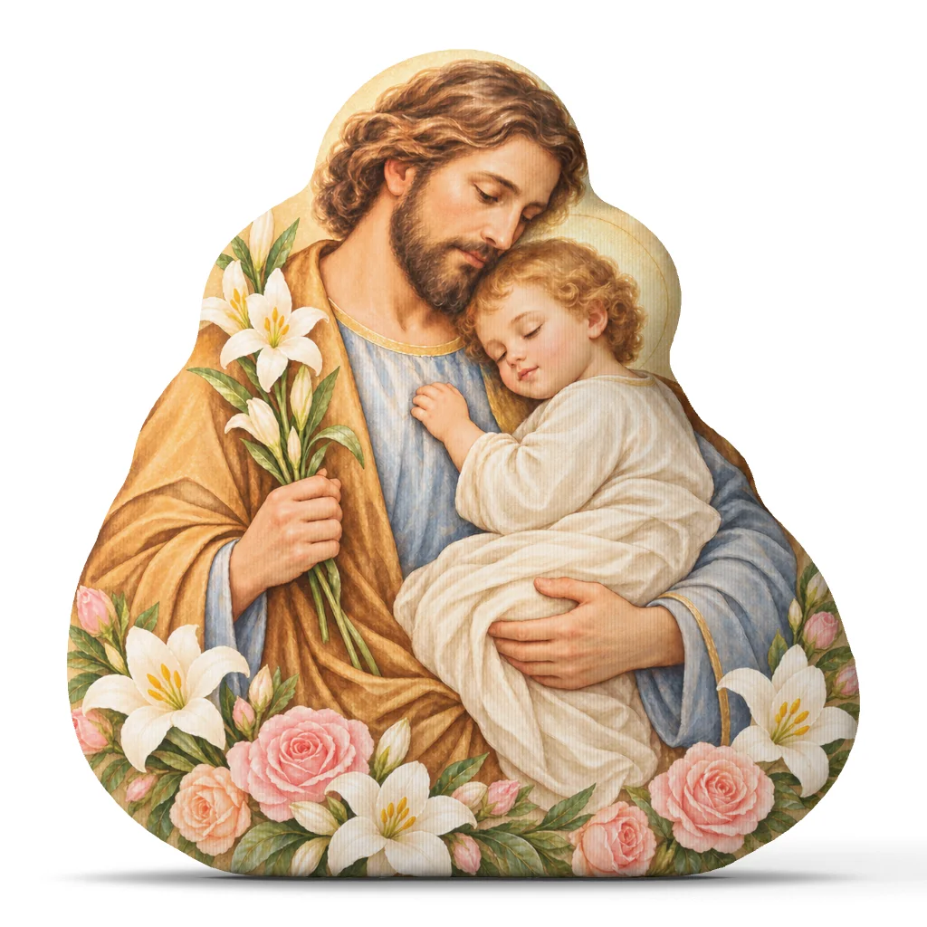 Saint Joseph Child Jesus Catholic Pillow Christian Faith Cushion Religious Shaped Throw Pillow Home Decor Gift Devotional