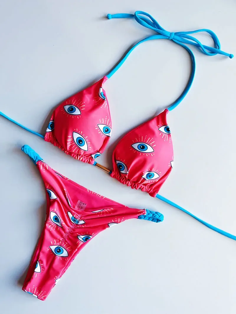 

Bikini Set Women Sexy Halter Bathing Suit Leopard Printed Swimwear Two-piece Drawstring Beachwear Lady Triangle Thong Beach Wear