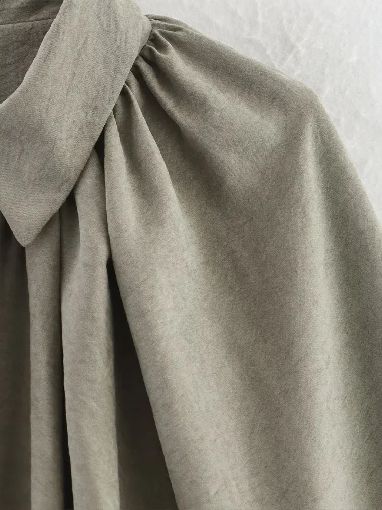 FDEY  European and American style 2025 summer new women's clothing casual temperament simple puffy pilot lapel jacket